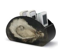 Jubonexis Oyster on Raw Linen - Soporte de control remoto vintage con 5 compartimentos de cuero para TV, organizador de escritorio
