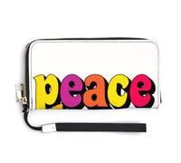 Jubonexis Palabras de paz y amor en letras coloridas y atrevidas de piel sintética, cartera plegable larga, monedero, funda para tarjetas de crédito, almacenamiento de dinero duradero para mujeres y