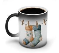 Jubonexis Par de calcetines de acuarela con patrón de copo de nieve, tazas que cambian de color, taza de café de cerámica que cambia de calor, novedosa taza de té y agua, 325 ml