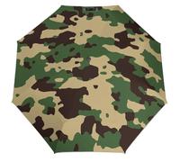 Jubonexis Paraguas plegable con patrón de camuflaje verde y negro, 3 pliegues, resistente al viento, paraguas de viaje fuerte y ligero para sol y lluvia al aire libre