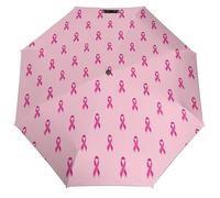 Jubonexis Paraguas plegable con patrón de cáncer de mama en rosa, 3 pliegues, resistente al viento, paraguas de viaje fuerte y ligero para sol y lluvia al aire libre