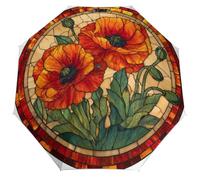 Jubonexis Paraguas plegable de amapolas rojas y naranjas, 3 pliegues, resistente al viento, paraguas de viaje fuerte y ligero para sol y lluvia al aire libre