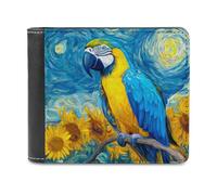 Jubonexis Parrot in Swirling Field of Sunflowers - Cartera plegable de piel sintética suave, monedero, funda para tarjetas de crédito, tarjetero duradero, billetera delgada para hombres y mujeres