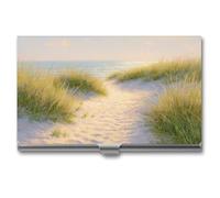 Jubonexis Peaceful Coastal Sand Path Ocean Sunrise - Tarjetero delgado de metal para tarjetas de visita para mujeres y hombres