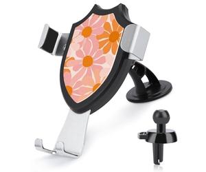 Jubonexis Peach Daisy - Soporte para teléfono de coche, diseño de flores retro rosa y naranja, soporte triangular para teléfono celular, accesorios automotrices para teléfonos inteligentes de 4 a 6