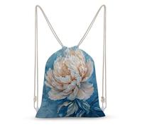 Jubonexis Peony Head - Mochila ligera de lona con cordón, color blanco cremoso, color rosa rubor, para hombres y mujeres