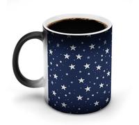 Jubonexis Pequeñas tazas de café de cerámica que cambian de color azul marino con estrellas blancas en un color azul marino, taza de café novedosa divertida taza de té y agua, 325 ml