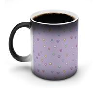 Jubonexis Pequeños corazones pastel dispersos en morado claro que cambian de color, taza de café de cerámica que cambia de calor, novedosa taza de té y agua, 325 ml