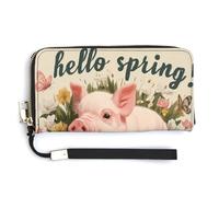Jubonexis Piglet in The Grass Flowers and Butterflies - Cartera de piel sintética larga y plegable, monedero, funda para tarjetas de crédito, almacenamiento de dinero duradero para mujeres y hombres