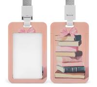 Jubonexis Pila de libros con lazos rosados, soporte para tarjetas de identificación, clip retráctil, protector de tarjetas, placa de nombre, etiqueta de nombre para trabajo, oficina, médico, enfermera