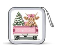Jubonexis Pink Bow Highland Cow in Vintage Truck CD Case DVD Storage Case Portable for Car Home Travel