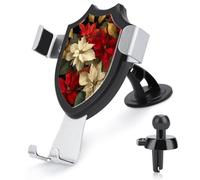 Jubonexis Poinsettia - Soporte para teléfono de coche, diseño de flores blancas y rojas con hojas doradas, soporte de clip triangular, soporte para teléfono celular, accesorios automotrices para