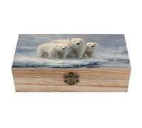 Jubonexis Polar Bear Family on Ice - Caja de almacenamiento de madera con tapa con bisagras y cierre frontal grande