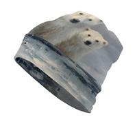 Jubonexis Polar Bear Family on Ice - Gorro de punto para adultos, suave, cómodo, para hombres y mujeres, color blanco