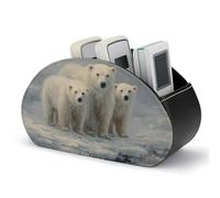 Jubonexis Polar Bear Family on Ice - Soporte para control remoto con 5 compartimentos de cuero para TV, organizador de escritorio