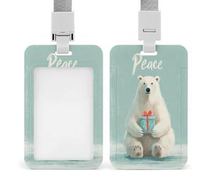 Jubonexis Polar Bear Holding A Small Wrapped Gift ID Badge Holder Retráctil Clip Tarjetero Protector de Tarjeta Nombre Etiqueta de Nombre para Trabajo Oficina Médico Enfermera