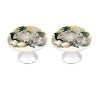 Jubonexis Pomos redondos de acuarela con dos bonitos conejos con huevos de Pascua con tornillos, 2 piezas, pomos de cajón para tocador, decoración para armario, hogar, oficina, cocina