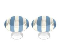 Jubonexis Pomos redondos de color azul claro y blanco con diseño de rayas náuticas con tornillos, 2 piezas, pomos de cajón para tocador, decoración para armario, hogar, oficina, cocina