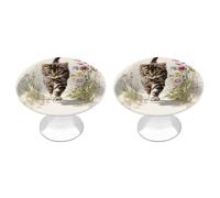 Jubonexis Pomos redondos de gatito caminando a través de flores silvestres con tornillos, 2 piezas, pomos de cajón para tocador, decoración para armario, hogar, oficina, cocina