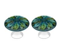 Jubonexis Pomos redondos de hojas y pétalos de mandala azul y verde con tornillos, 2 piezas, pomos de cajón para tocador, decoración para armario, hogar, oficina, cocina