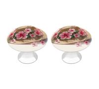 Jubonexis Pomos redondos de paja con diseño de sombrero de paja tropical con flores de hibisco con tornillos, 2 piezas, pomos de cajón para tocador, decoración para armario, hogar, oficina, cocina