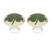 Jubonexis Pomos redondos para cajones con diseño de trébol de cuatro hojas, color dorado y verde con tornillos, 2 unidades, tiradores de cajón para tocador, decoración para armario, hogar, oficina