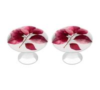 Jubonexis Pomos redondos para cajones con tornillos, 2 unidades, diseño de hojas rojas profundas, con diseño de flor de pascua, para armario, hogar, oficina, cocina