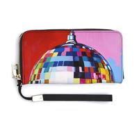 Jubonexis Pop Art Funky Colors - Cartera larga de piel sintética con diseño de bola de discoteca, monedero, funda para tarjetas de crédito, almacenamiento de dinero duradero para mujeres y hombres