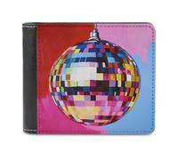 Jubonexis Pop Art Funky Colors - Cartera plegable de piel sintética suave, diseño de bola de discoteca, monedero, funda para tarjetas de crédito, tarjetero duradero, billetera delgada para hombres y