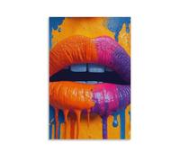 Jubonexis Pop Art - Póster artístico de pared de labios con pintura que gotea de color naranja y morado, pintura estética para sala de estar, decoración de granja, 30 x 45 cm, sin marco