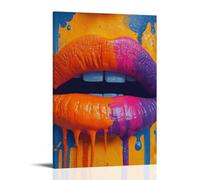 Jubonexis Pop Art - Póster artístico de pared de labios con pintura que gotea de color naranja y morado, cuadro estético para sala de estar, decoración de granja, marco de 30 x 45 cm