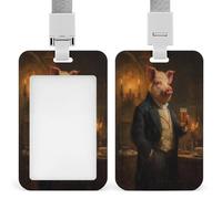 Jubonexis Porta tarjetas de identificación con clip retráctil, con diseño de cerdo vestido en una era victoriana, para el trabajo, oficina, médico, enfermera