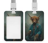 Jubonexis Porta tarjetas de identificación con diseño de vaca de las Tierras Altas en color verde y azul a medida con clip retráctil, protector de tarjetas, placa de nombre, para trabajo, oficina