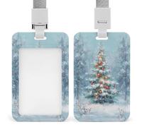 Jubonexis Porta tarjetas de identificación con diseño vintage de árbol de Navidad, nieve, invierno, bosque, con clip retráctil, protector de tarjetas, placa de nombre, para trabajo, oficina, médico