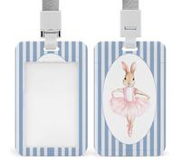 Jubonexis Porta tarjetas de identificación minimalista con diseño de conejito haciendo ballet, con clip retráctil, protector de tarjetas, etiqueta de nombre para trabajo, oficina, médico, enfermera
