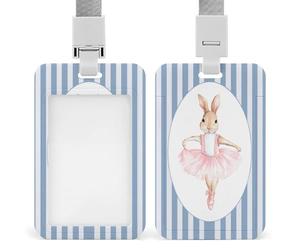 Jubonexis Porta tarjetas de identificación minimalista con diseño de conejito haciendo ballet, con clip retráctil, protector de tarjetas, etiqueta de nombre para trabajo, oficina, médico, enfermera