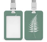 Jubonexis Portatarjetas de identificación con diseño botánico minimalista de hojas de helecho verde salvia con clip retráctil, protector de tarjetas, placa de nombre, para trabajo, oficina, médico