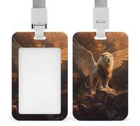 Jubonexis Portatarjetas de identificación de fantasía con diseño de león alado en rocas, retráctil, protector de tarjetas, placa de nombre, para trabajo, oficina, médico, enfermera