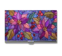 Jubonexis Portatarjetas de visita con diseño de flores de Navidad moradas, bolsillo delgado de metal para mujeres y hombres