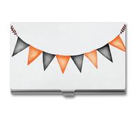 Jubonexis Portatarjetas de visita con diseño de pancarta gris y naranja, bolsillo delgado de metal para mujeres y hombres