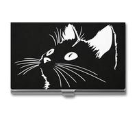 Jubonexis Portatarjetas de visita con diseño de silueta de gato y cara de gato, delgada, de metal, para mujeres y hombres
