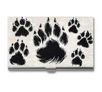 Jubonexis Portatarjetas de visita con diseño de silueta de pies de oso, bolsillo delgado, de metal, para mujeres y hombres