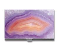 Jubonexis Portatarjetas de visita de ágata, color morado y naranja, bolsillo delgado de metal para mujeres y hombres