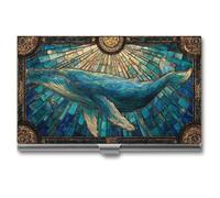 Jubonexis Portatarjetas de visita, diseño de ballena azul, bolsillo delgado de metal para mujeres y hombres