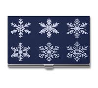 Jubonexis Portatarjetas de visita, diseño de copos de nieve, color azul marino, delgado, de metal, para mujeres y hombres
