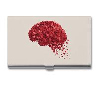Jubonexis Portatarjetas de visita, diseño de corazón rojo con diseño de cerebro humano, estuche delgado de metal para mujeres y hombres