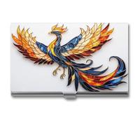 Jubonexis Portatarjetas de visita, diseño de fénix majestuoso, con bolsillo delgado, de metal, para mujeres y hombres