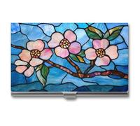 Jubonexis Portatarjetas de visita, diseño de flores rosas en la rama, bolsillo delgado, de metal, para mujeres y hombres