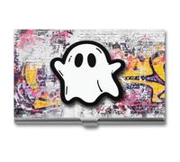 Jubonexis Portatarjetas de visita, diseño de graffiti, fantasma, arte callejero, bolsillo delgado, de metal, para mujeres y hombres