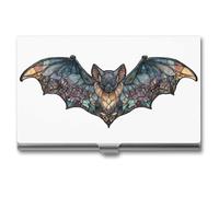 Jubonexis Portatarjetas de visita, diseño de murciélago de flores negras, bolsillo delgado, de metal, para mujeres y hombres